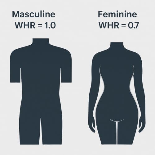 Esquema del cambio de Waist-to-Hip Ratio de anatomía masculina a femenina en feminización corporal