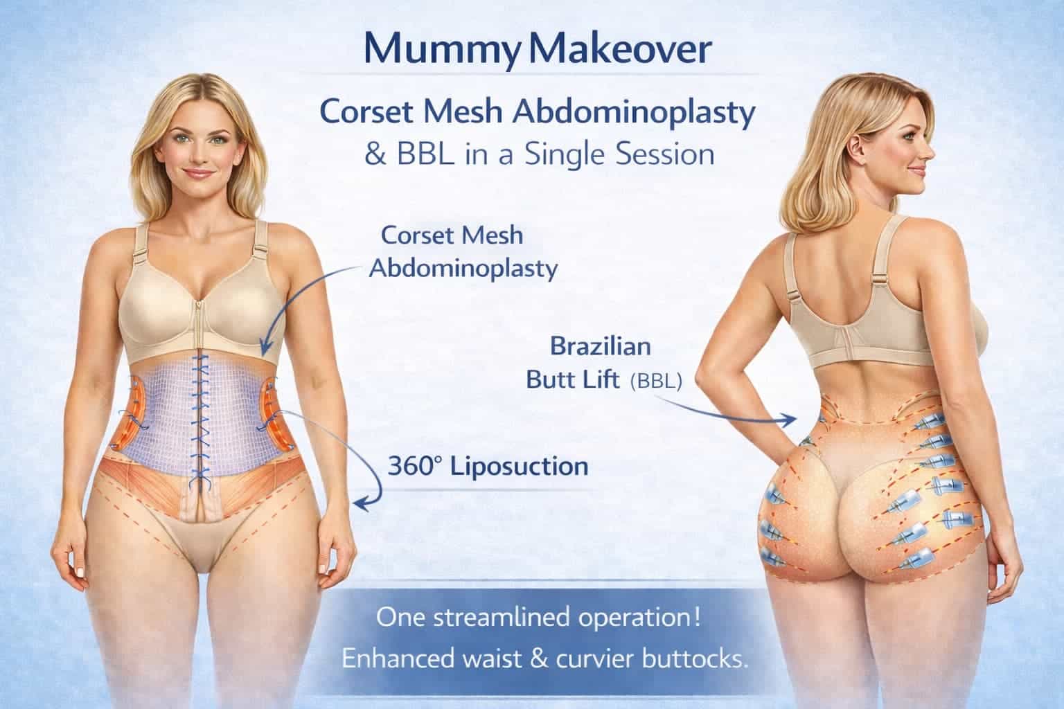 Mommy Makeover: corset mesh abdominoplasty, liposucción 360º y BBL en una sola sesión