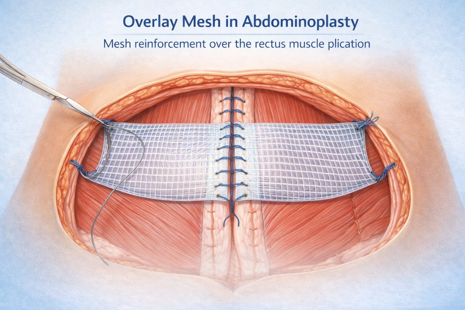 Corset mesh (overlay) en abdominoplastia: refuerzo sobre la plicatura del recto abdominal