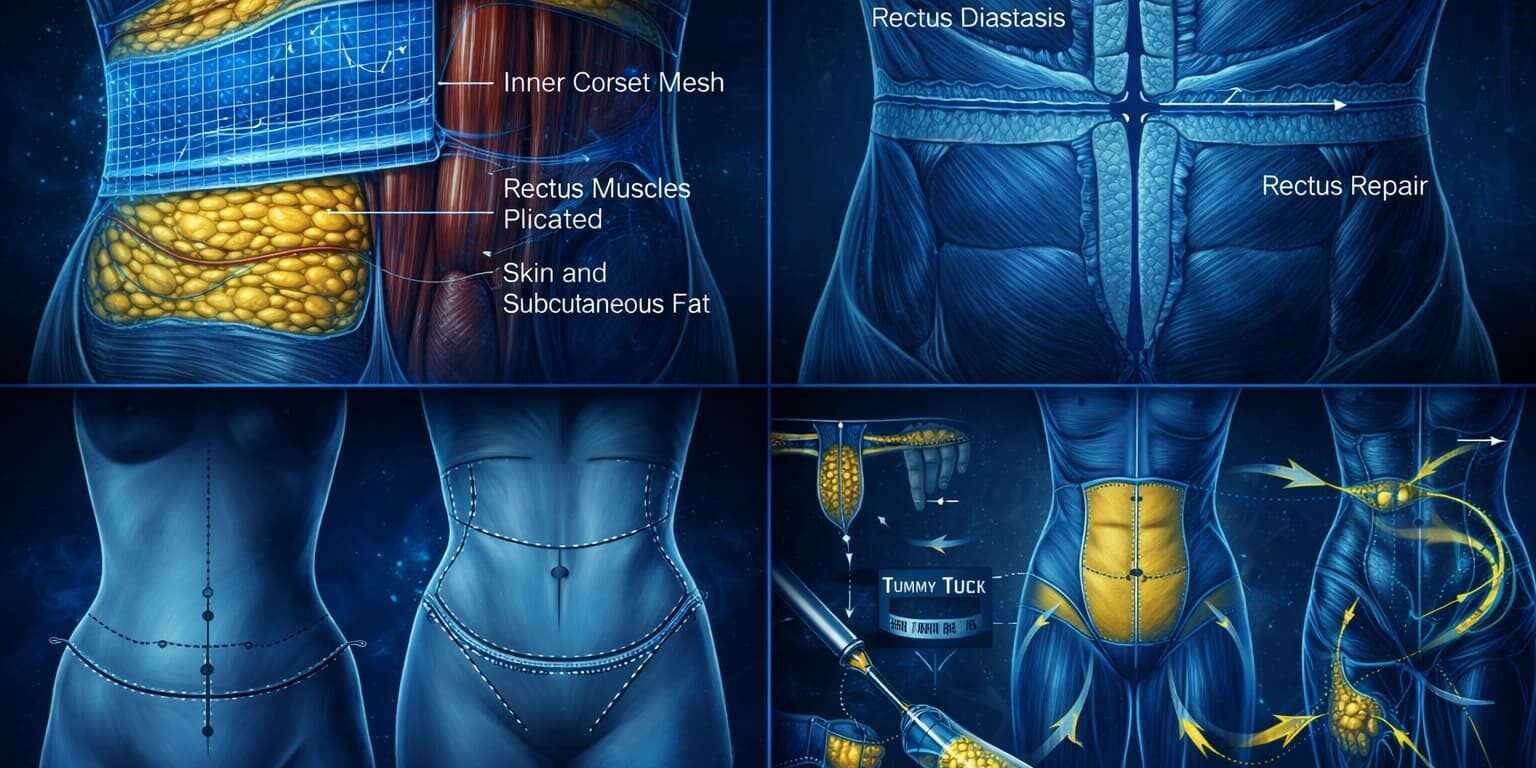 Abdominoplasty (tummy tuck) inner corset mesh and simultaneous BBL Abdominoplastia