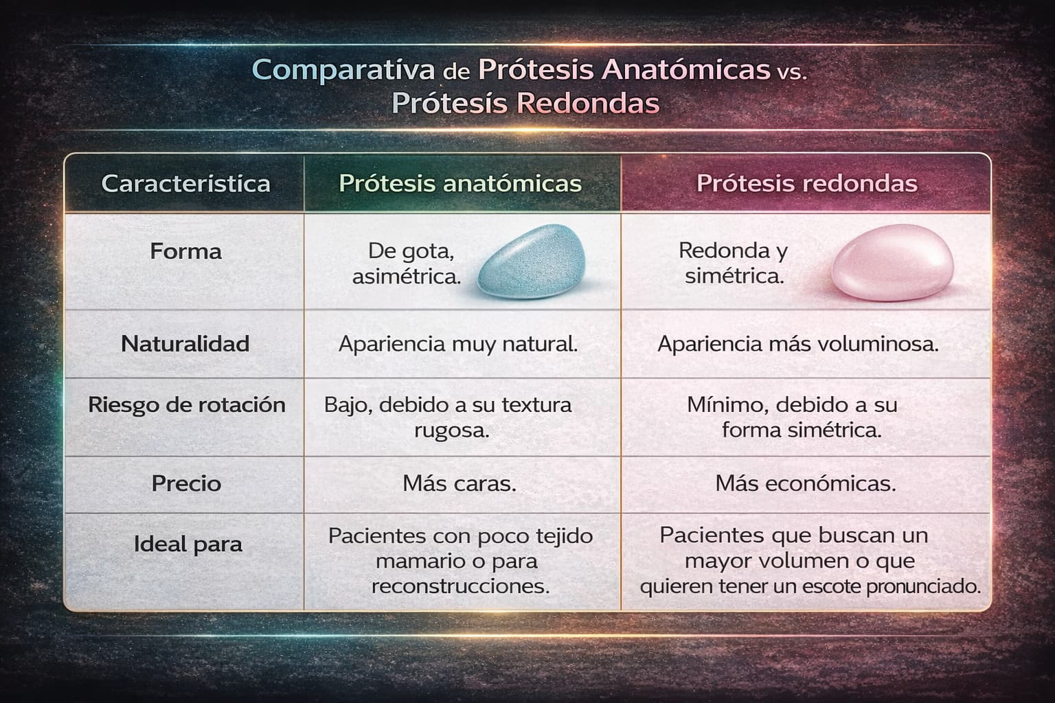 Diferencias entre prótesis anatómicas y redondas
