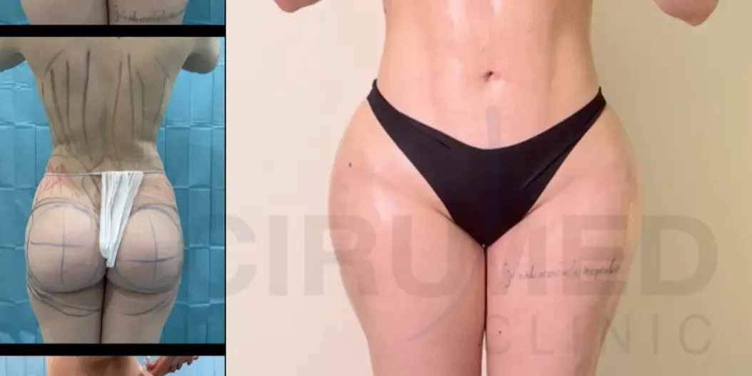 Hourglass shape and hip-to-leg ratio Before and after a body transformation with an hourglass shape and balanced proportion between hips and legs